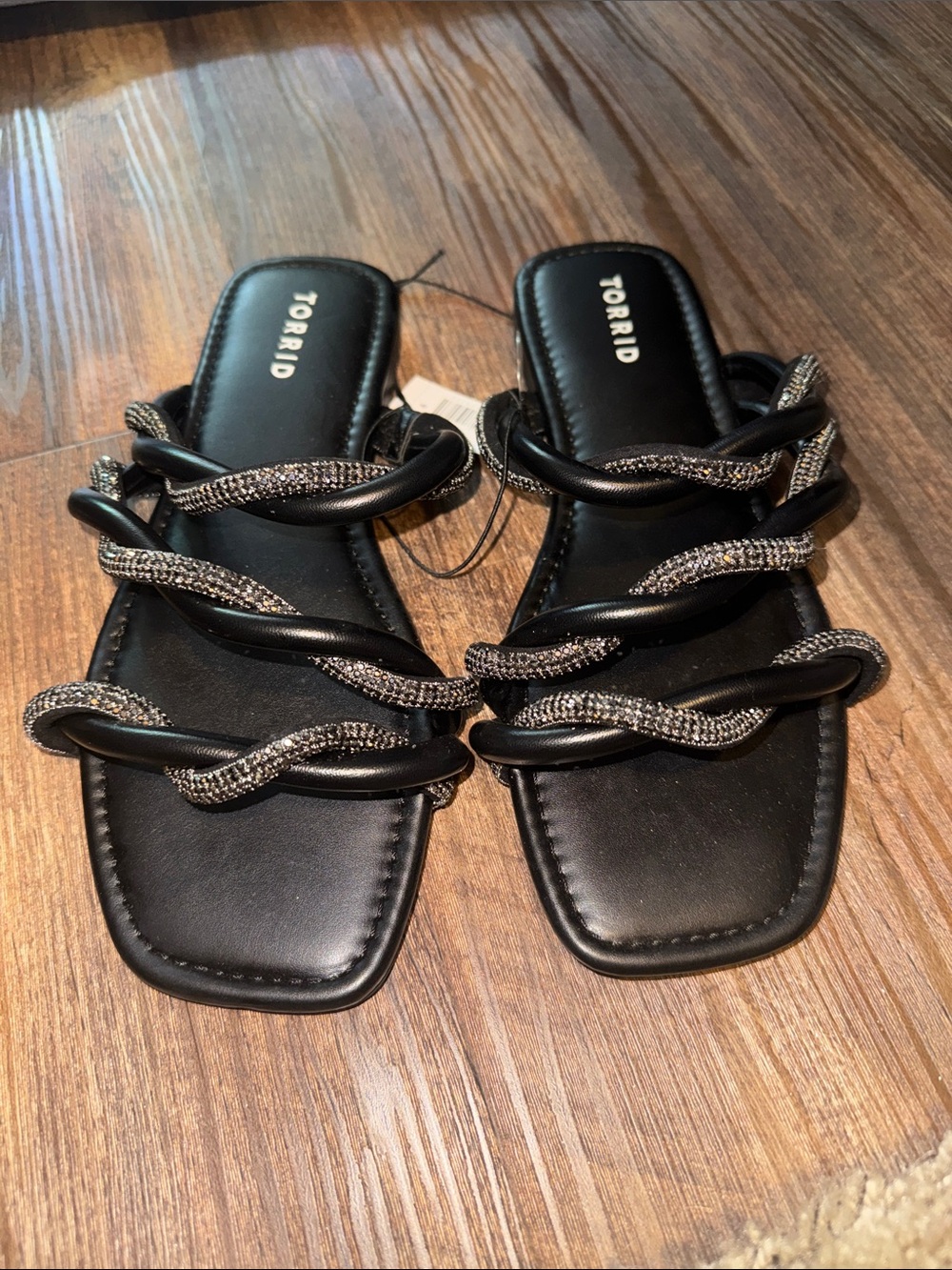 torrid Black Braided Rhinestone Strap Slide Sandals